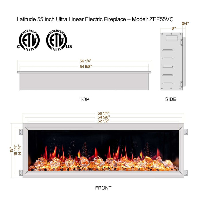 Litedeer Homes Latitude 55" Smart Electric Fireplace with Diamond-like Crystal - ZEF55VC