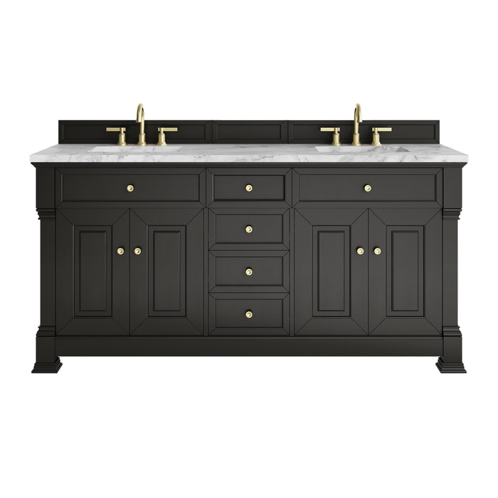 Brookfield 72" Double Vanity, Black Onyx w/3 CM Carrara White Marble Top