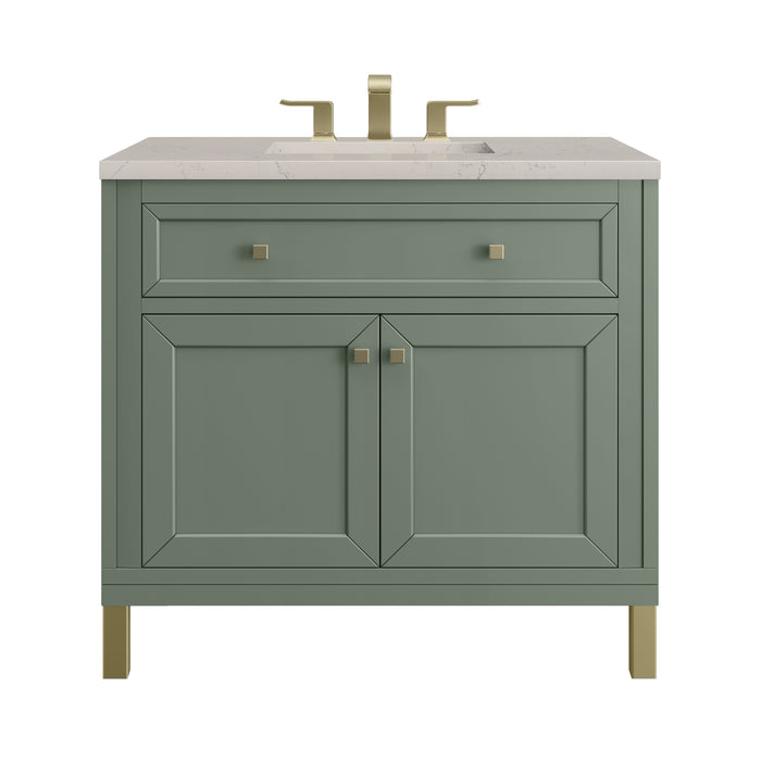 Chicago 36" Single Vanity, Smokey Celadon, w/ 3 CM Siberian Silestone Top