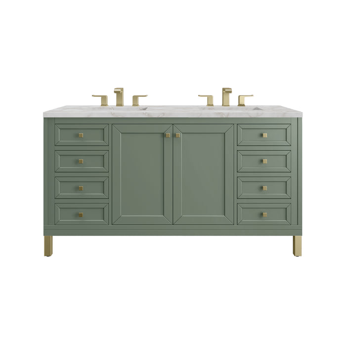 Chicago 60" Double Vanity, Smokey Celadon, w/ Single Hole 3CM White Zeus Silestone® Top & Backsplash