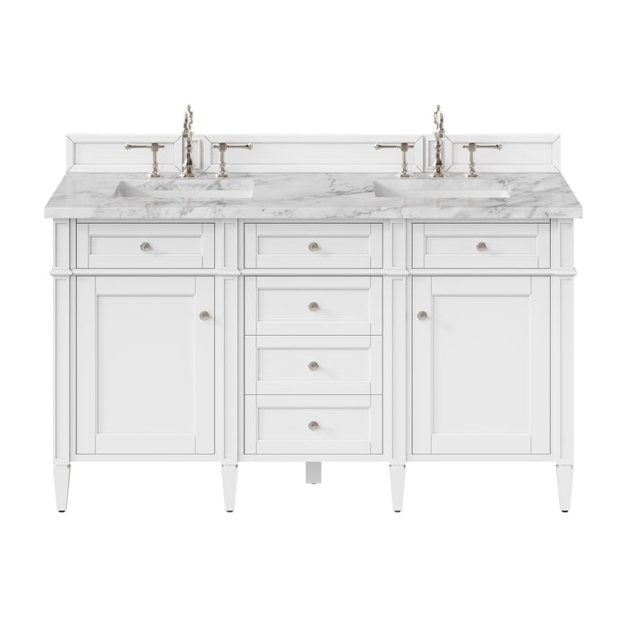 Brittany 60" Double Vanity, Victory Blue w/ 3 CM Eternal Jasmine Pearl Silestone Top