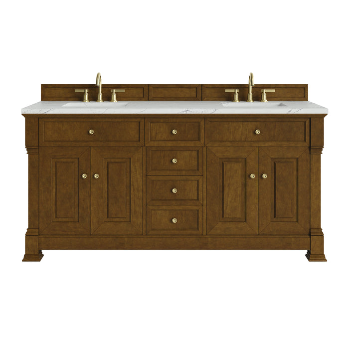 Brookfield 72" Double Vanity, Honey Oak, w/ 3 CM Charcoal Soapstone Silestone Top