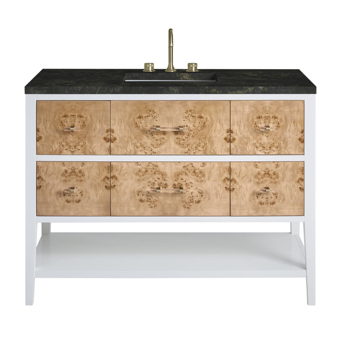 Olena 48" Single Vanity, Light Mappa Burl and Polished White, w/ 3 CM Phantome Eclos Top