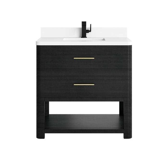 Lucian 36" Single Vanity, Carbon Oak w/ 3 CM White Zeus Silestone Top