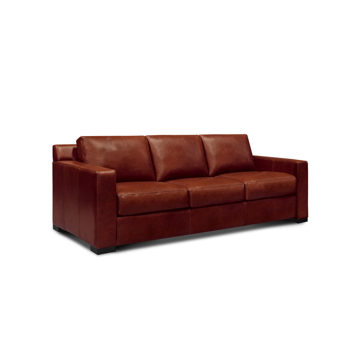 GTR Santiago 100% Top Grain Leather Mid-century Sofa, Russet Brown