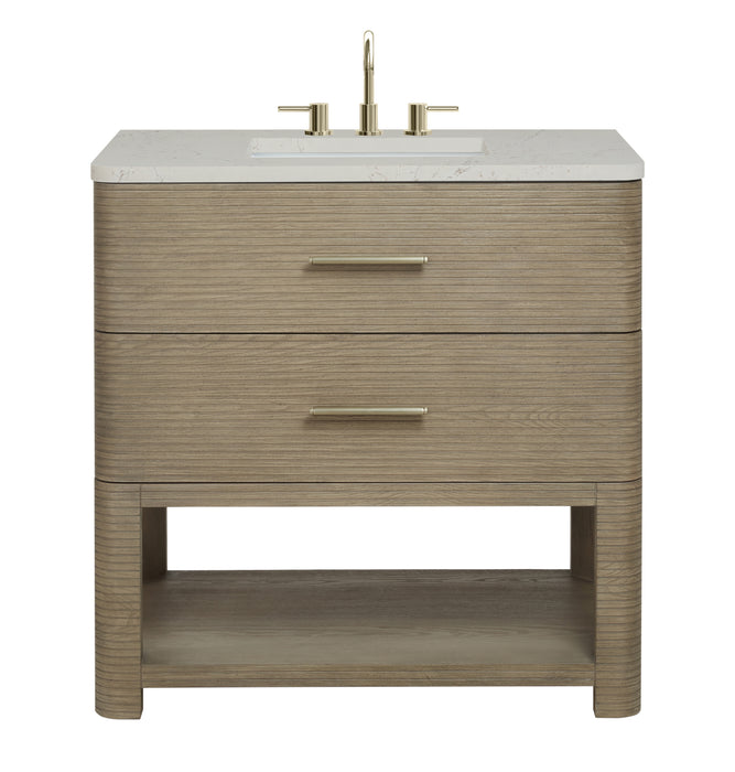 Lucian 36" Single Vanity, Pebble Oak, w/ 3 CM Siberian Silestone Widespread Top