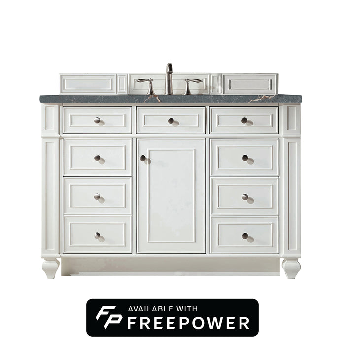 Bristol 48" Single Vanity, Bright White w/ 3 CM Parisien Bleu Silestone Top w/ FreePower Wireless Charger