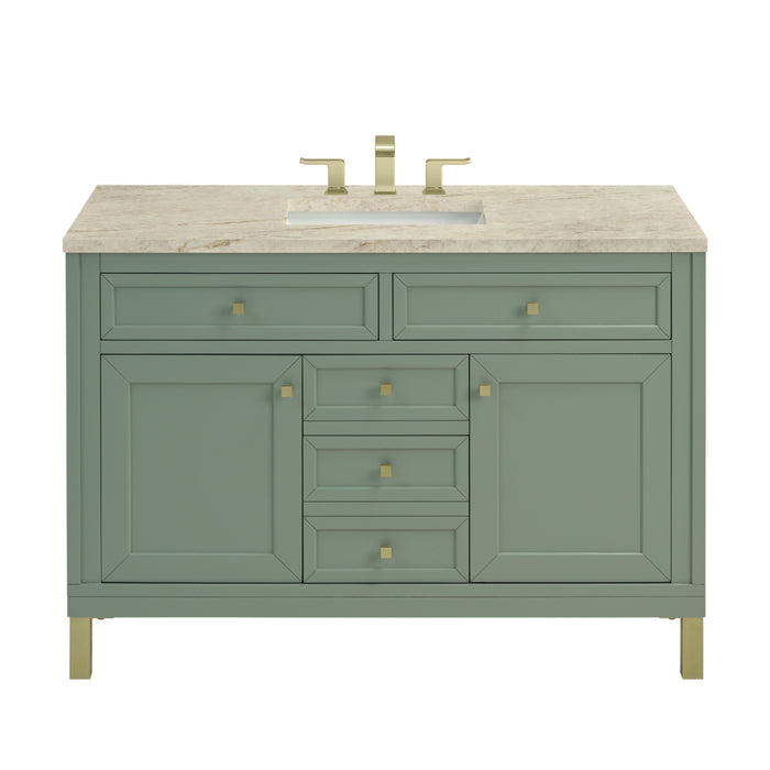 Chicago 48" Single Vanity, Smokey Celadon, w/ Single Hole 3CM White Zeus Silestone® Top & Backsplash