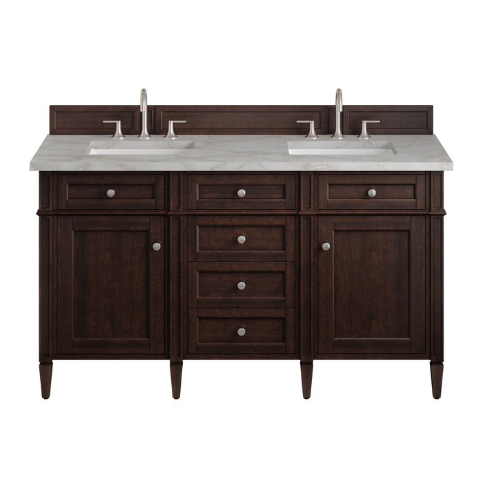 Brittany 60" Double Vanity, Burnished Mahogany, w/ 3 CM Siberian Silestone Top