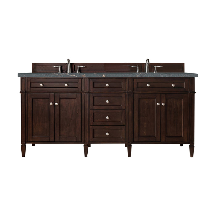 Brittany 72" Double Vanity, Burnished Mahogany w/ 3 CM Eternal Jasmine Pearl Silestone Top w/FreePower Wireless Charger