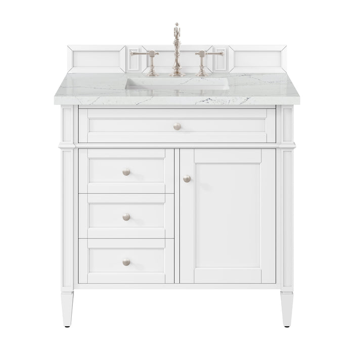 Brittany 36" Single Vanity, Bright White w/ 3 CM Ethereal Noctis Silestone Top