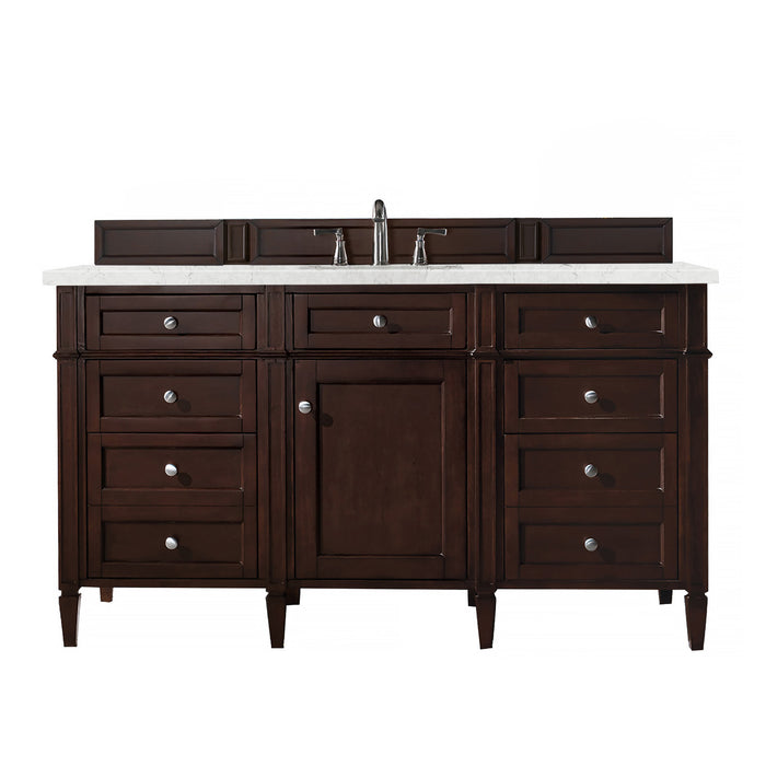 Brittany 60" Single Vanity, Burnished Mahogany w/ 3 CM Victorian Silver Silestone Top