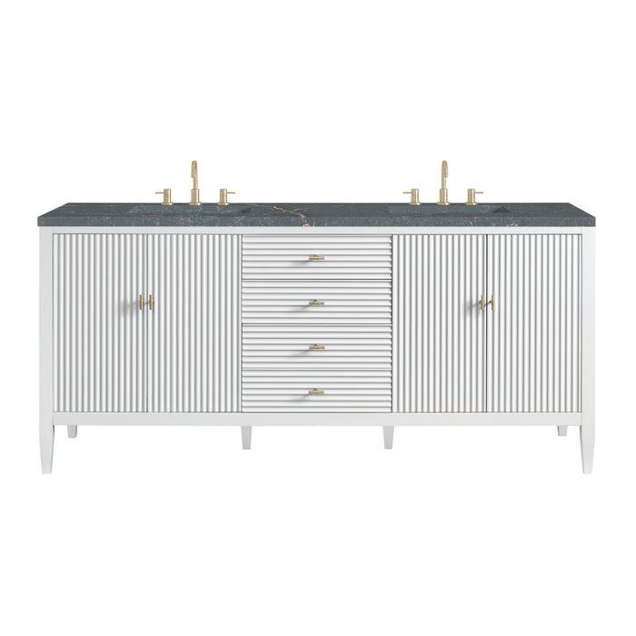 Myrrin 72" Double Vanity, Bright White w/ 3 CM Parisien Bleu Silestone Top