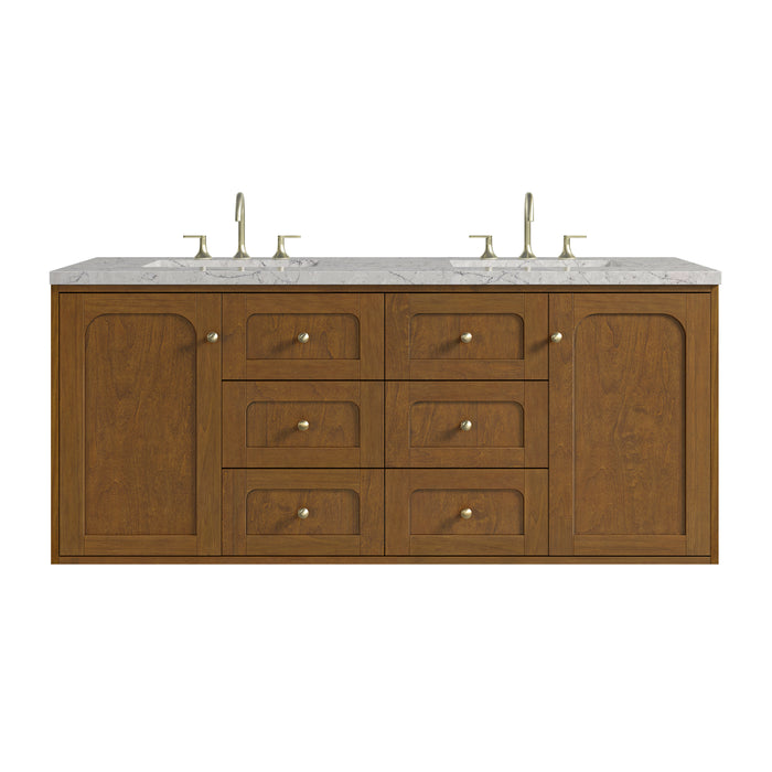 Laurent 60" Double Vanity, Light Natural Oak, w/ 3 CM Ethereal Noctis Quartz Top w/FreePower Wireless Charger