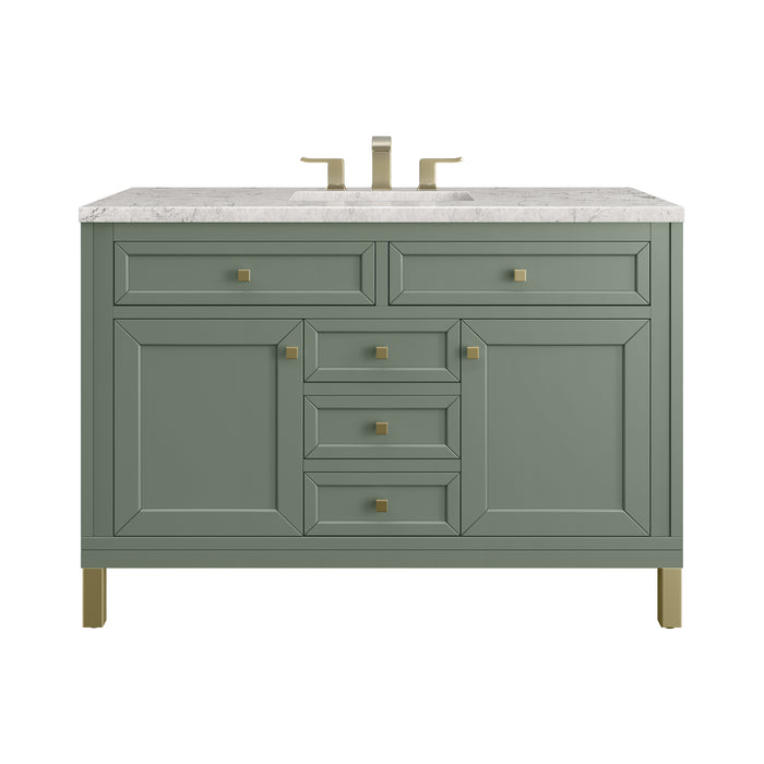 Chicago 48" Single Vanity, Glossy White, w/ 3 CM Victorian Silver Silestone® Top w/FreePower Wireless Charger