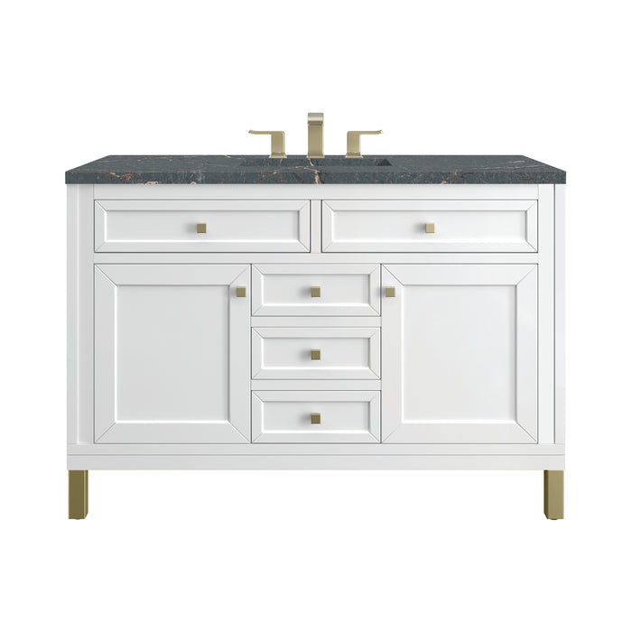 Chicago 48" Single Vanity, Glossy White, w/ 3 CM Parisien Bleu Silestone® Top