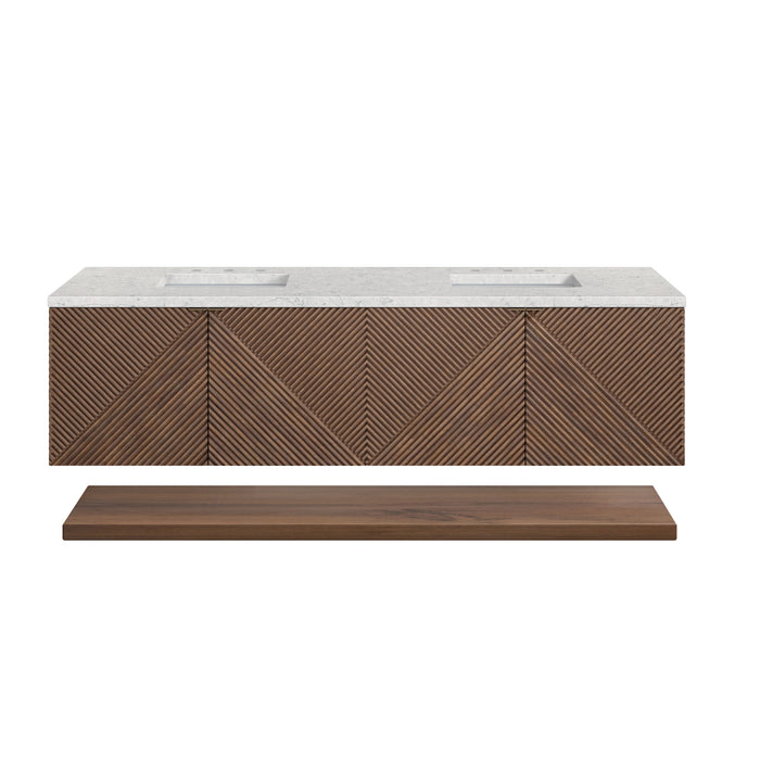 Marcello 72" Double Vanity, Chestnut w/ 3 CM Eternal Jasmine Pearl Top
