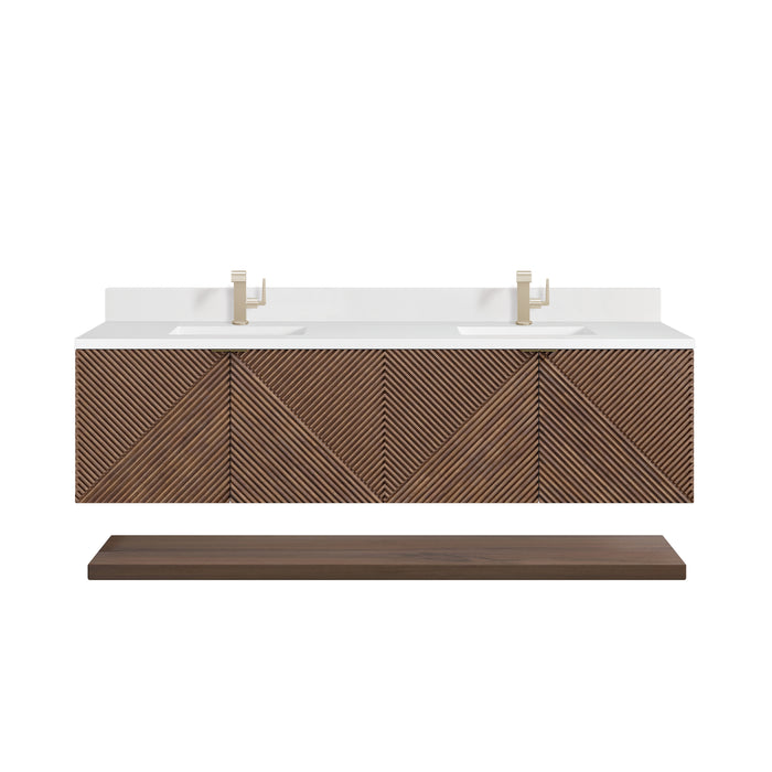 Marcello 72" Double Vanity, Chestnut w/ Single Hole 3 CM White Zeus Top & Backsplash