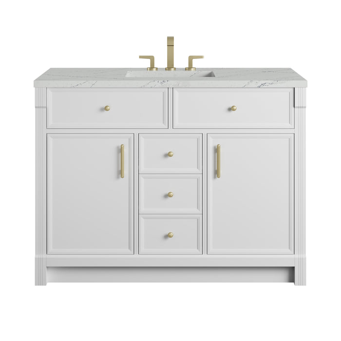 Bellshire 48" Single Vanity, Bright White w/ 3 CM Ethereal Noctis Silestone Top