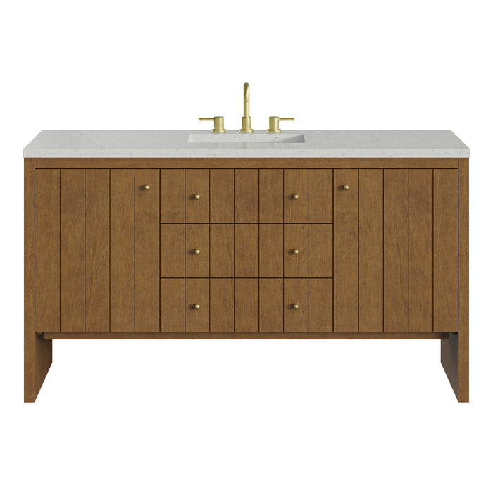 Hudson 60" Single Vanity, Honey Oak w/ 3 CM Lime Delight Silestone Top