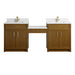Bellshire 84" Dual Vanity Set with 24" Make-Up Counter, Honey Oak w/Single Hole 3 cm White Zeus Silestone Top & Backsplash