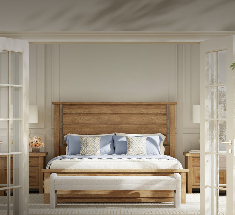 Bedroom with wood bed frame