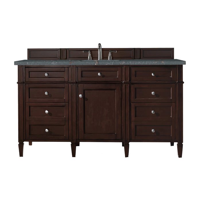 Brittany 60" Single Vanity, Burnished Mahogany w/ 3 CM Eternal Jasmine Pearl Silestone Top w/FreePower Wireless Charger