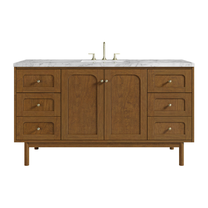 Laurent 60" Single Vanity, Honey Oak w/ 3 CM Carrara Marble Top