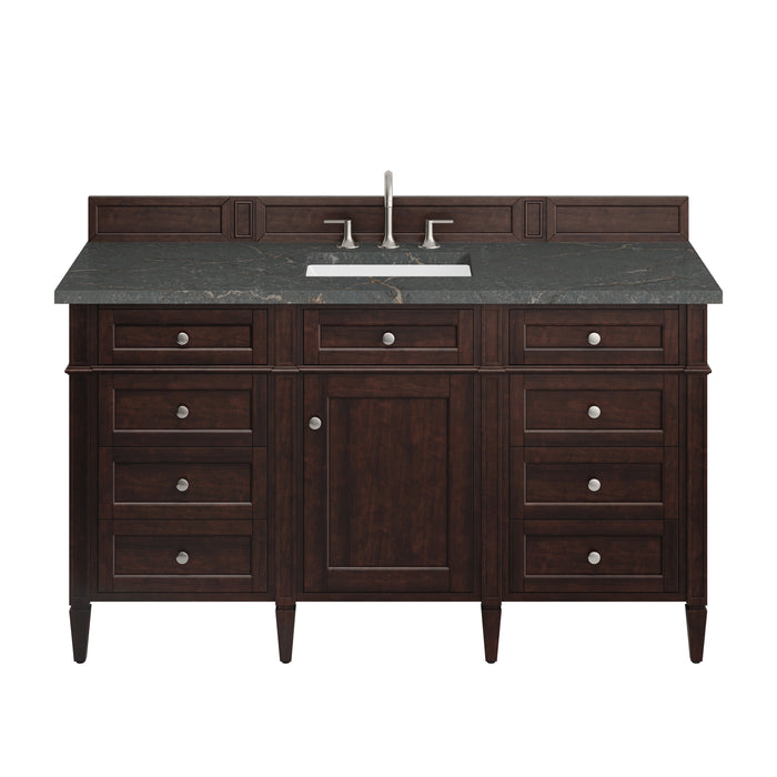 Brittany 60" Single Vanity, Burnished Mahogany w/ 3 CM Ethereal Noctis Silestone Top