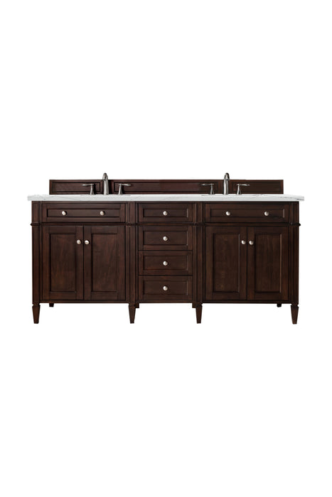 Brittany 72" Double Vanity, Burnished Mahogany w/ 3 CM White Zeus Silestone Top