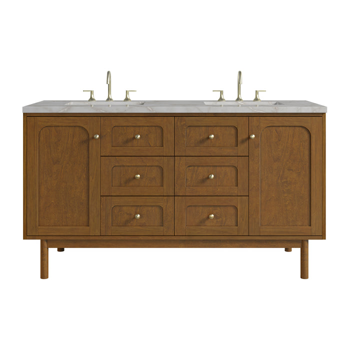Laurent 60" Double Vanity, Honey Oak w/ 3 CM Victorian Silver Silestone Top