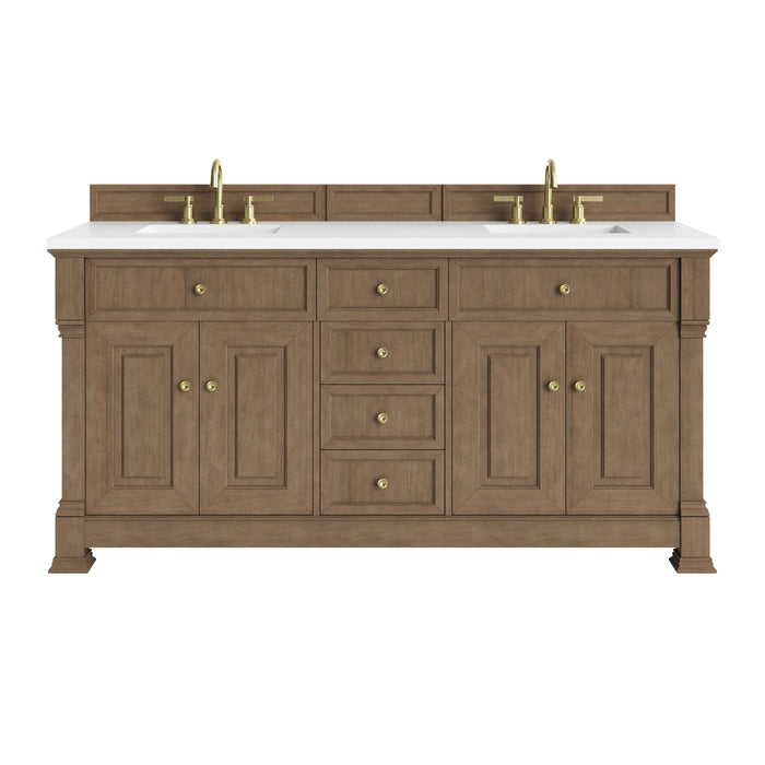 Brookfield 72" Double Vanity, Pecan w/ 3 CM Eternal Jasmine Pearl Silestone Top