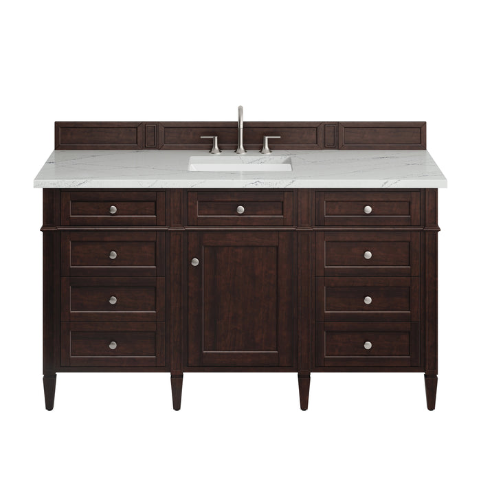 Brittany 60" Single Vanity, Burnished Mahogany w/ 3 CM Charcoal Soapstone Silestone Top