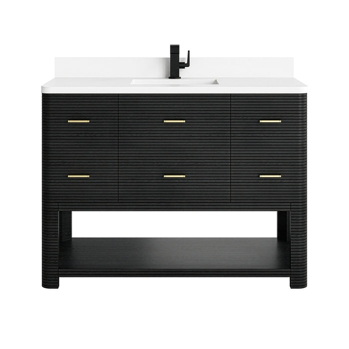 Lucian 48" Single Vanity, Carbon Oak w/ 3 CM White Zeus Silestone Top