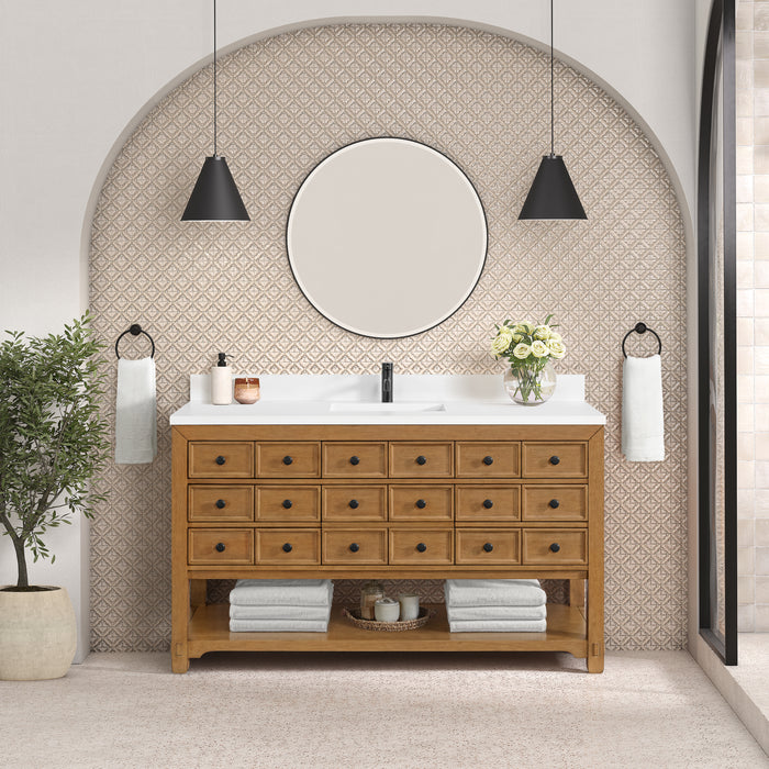 Malibu 60" Single Vanity, Amber Birch w/ 3 CM Victorian Silver Top w/ FreePower Wireless Charger