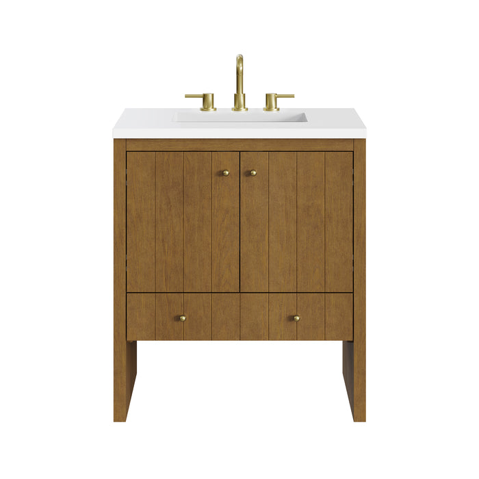 Hudson 30" Single Vanity, Honey Oak w/ 3 CM White Zeus Silestone Top