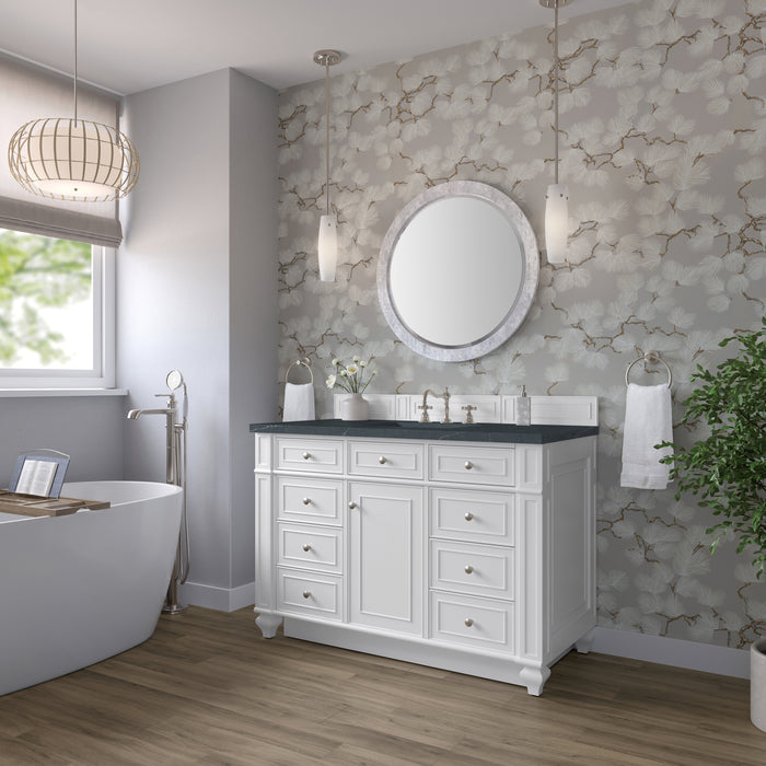 Bristol 48" Single Vanity, Whitewashed Walnut w/ 3 CM Victorian Silver Silestone Top w/ FreePower Wireless Charger