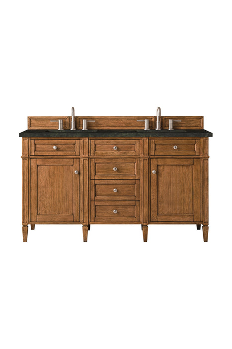 Brittany 60" Double Vanity, Saddle Brown w/ 3 CM Charcoal Soapstone Silestone Top