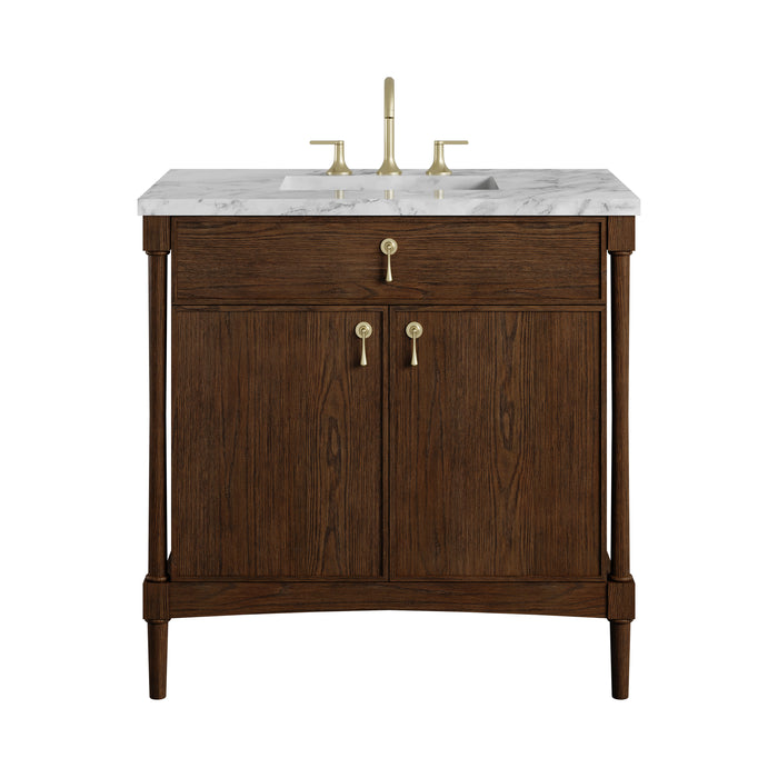 Kinnsden 36" Single Vanity, Sable Oak w/ 3 CM Carrara Marble Top