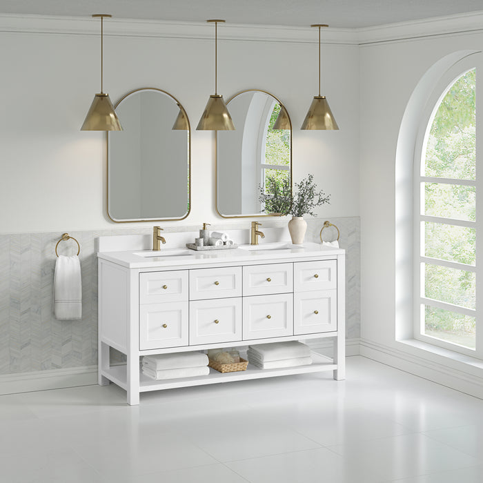 Breckenridge 60" Double Vanity, Serenity Blue, w/ 3 CM White Zeus Quartz Top