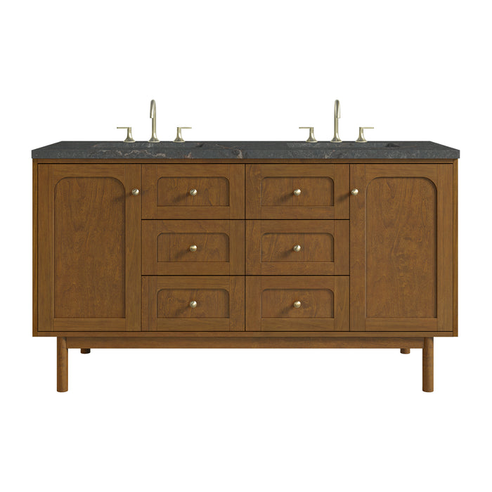 Laurent 60" Double Vanity, Honey Oak w/ 3 CM Parisien Bleu Silestone Top