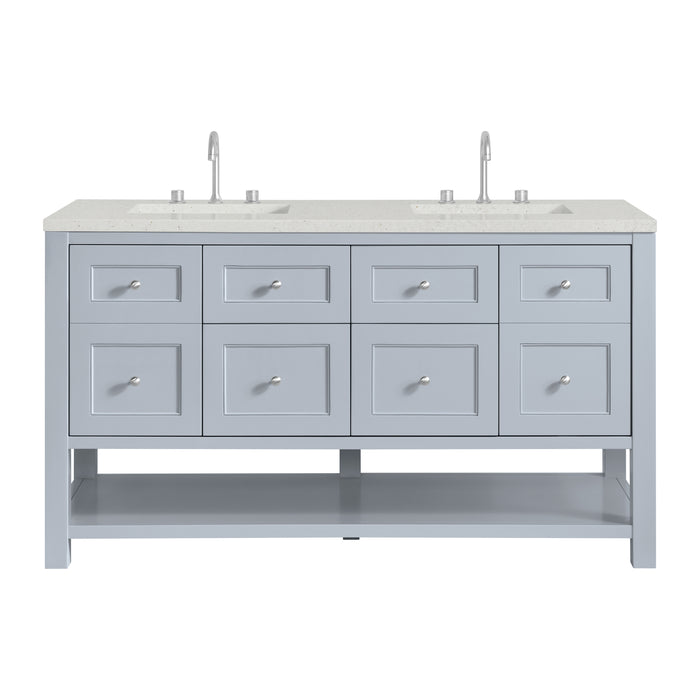 Breckenridge 60" Double Vanity, Smokey Celadon, w/ 3 CM Eternal Jasmine Pearl Quartz Top