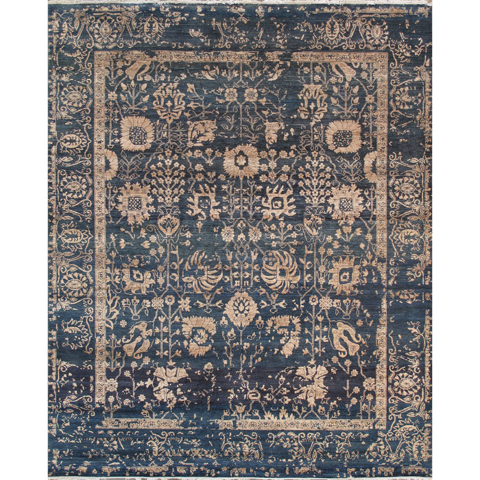 Pasargad Home Transitional Collection Hand-Knotted Blue Bsilk & Wool Area Rug- 8' 0" X 9'10" VASE-1946 8x10