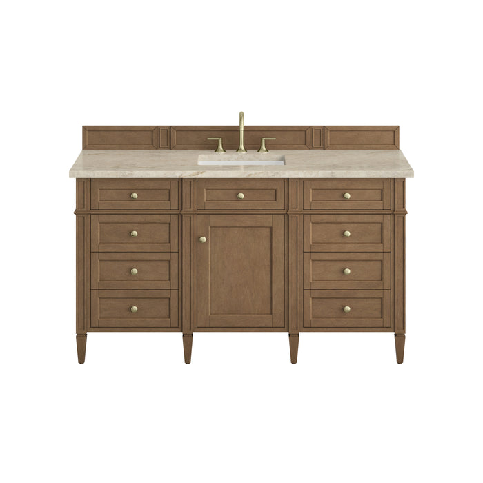 Brittany 60" Single Vanity, Bright White w/ 3 CM Ethereal Noctis Silestone Top w/FreePower Wireless Charger