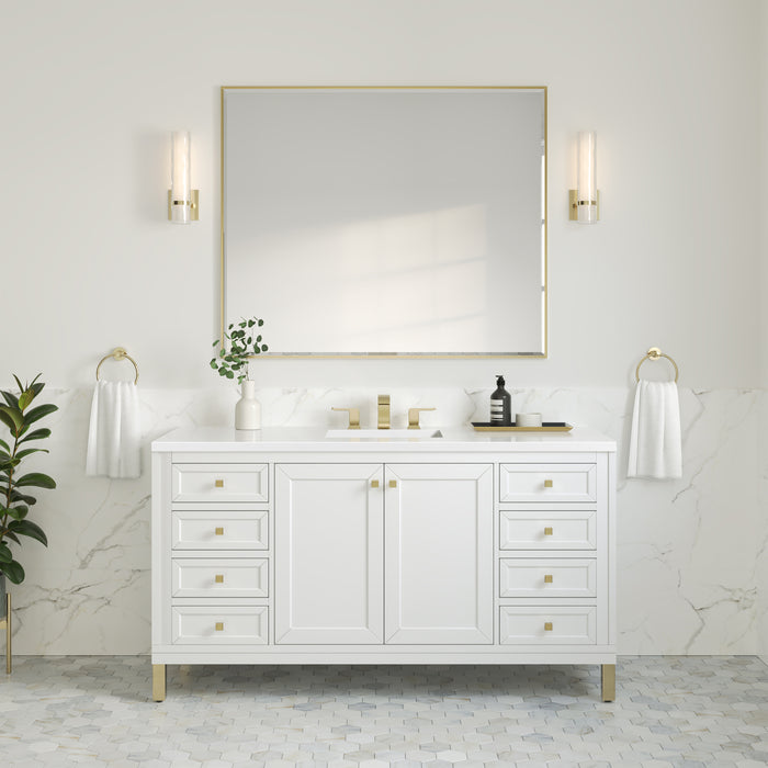 Chicago 60" Single Vanity, Walnut Whisper, w/ 3 CM Siberian Silestone Top w/FreePower Wireless Charger