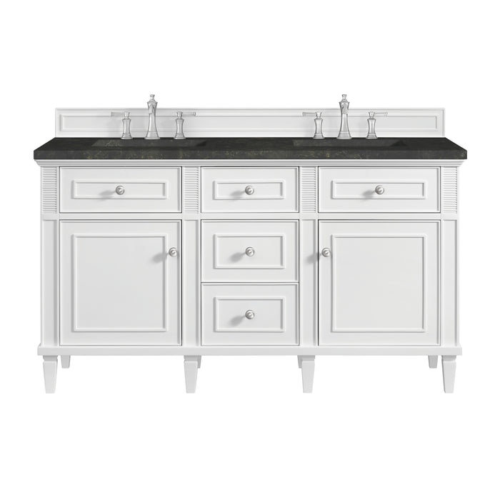 Lorelai 60" Double Vanity, Bright White w/ 3 CM Carrara White Marble Top