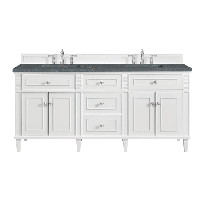 Lorelai 72" Double Vanity, Bright White w/ Single Hole 3 CM White Zeus Silestone Top & Backsplash