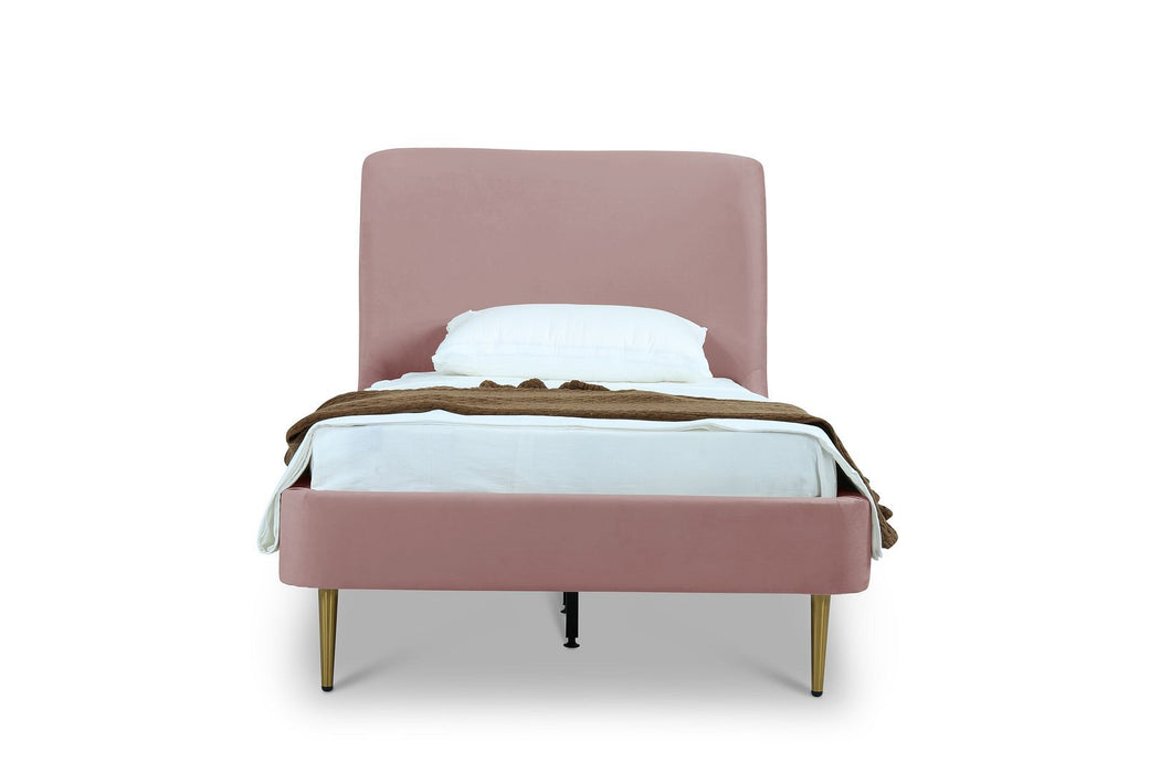 Manhattan Comfort Heather Velvet Twin Bed in Cream with Gold Legs