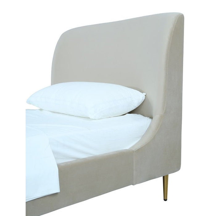 Manhattan Comfort Heather Velvet Twin Bed in Cream with Gold Legs