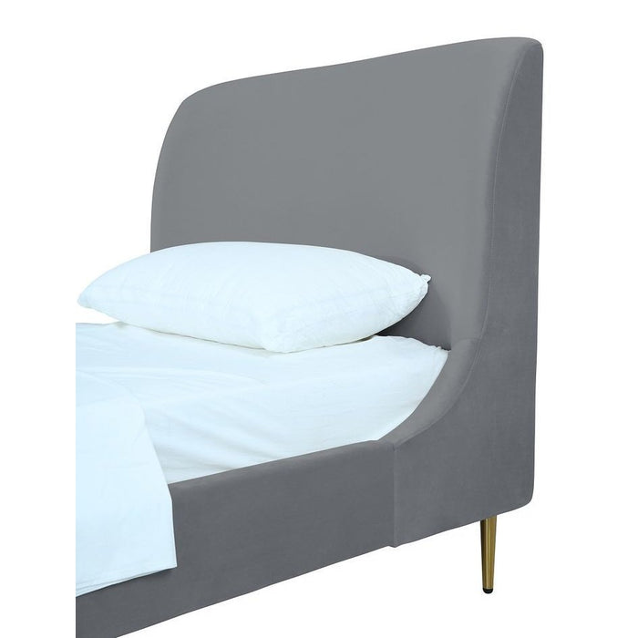 Manhattan Comfort Heather Velvet Twin Bed in Cream with Gold Legs